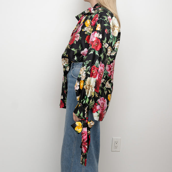 Dolce & Gabbana Black Multicolour Silk Floral Button Up Size 42
