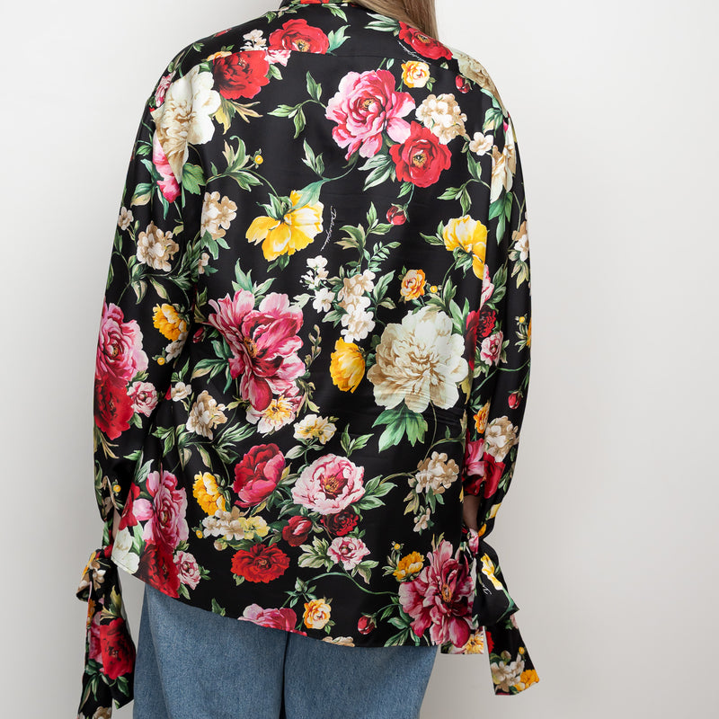 Dolce & Gabbana Black Multicolour Silk Floral Button Up Size 42