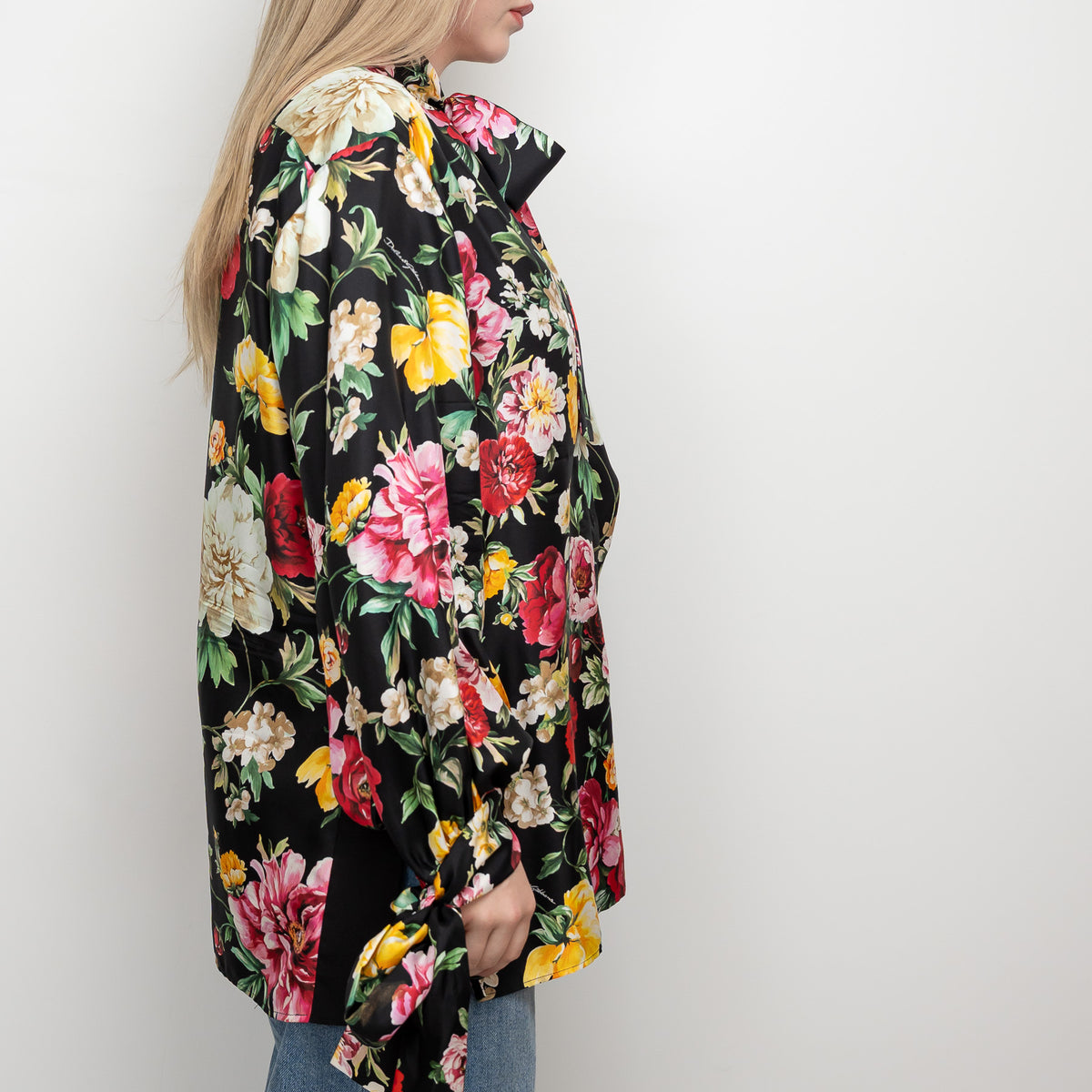 Dolce & Gabbana Black Multicolour Silk Floral Button Up Size 42