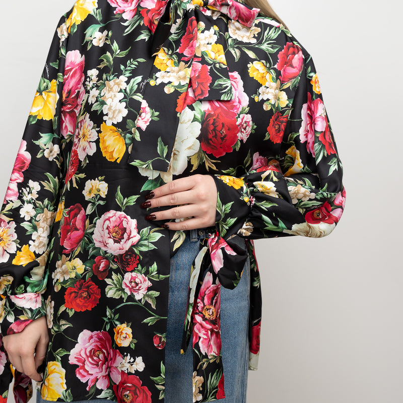 Dolce & Gabbana Black Multicolour Silk Floral Button Up Size 42