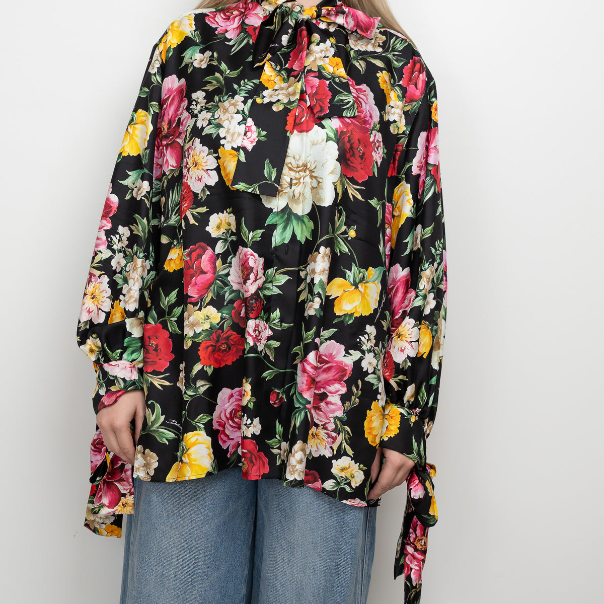 Dolce & Gabbana Black Multicolour Silk Floral Button Up Size 42