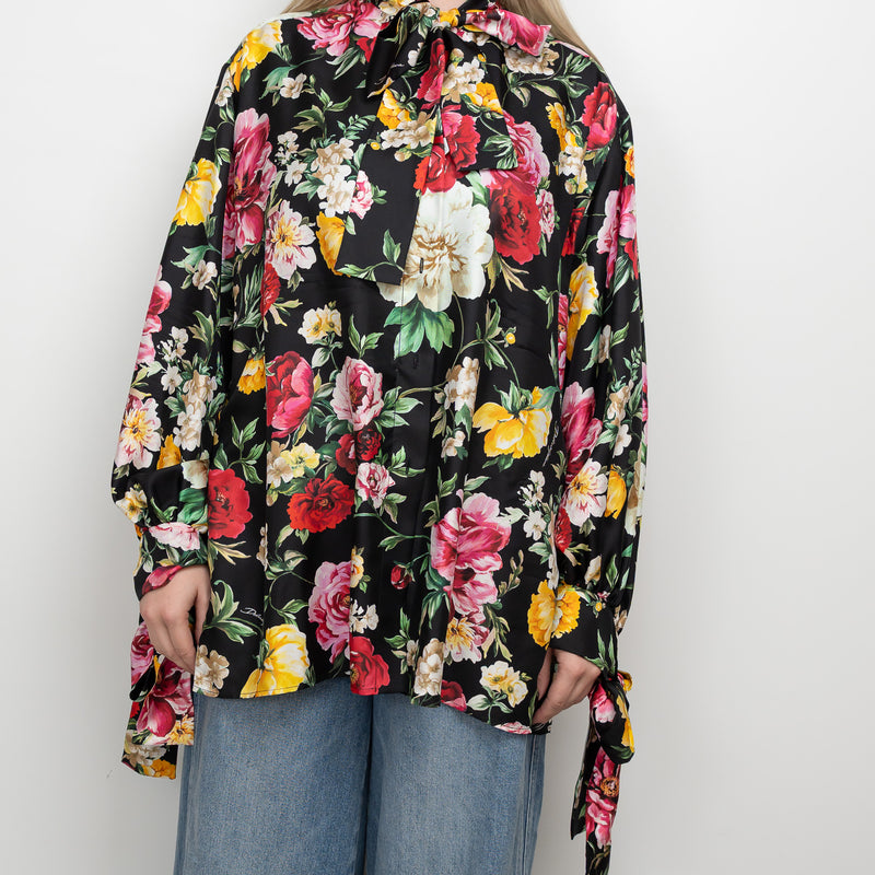 Dolce & Gabbana Black Multicolour Silk Floral Button Up Size 42
