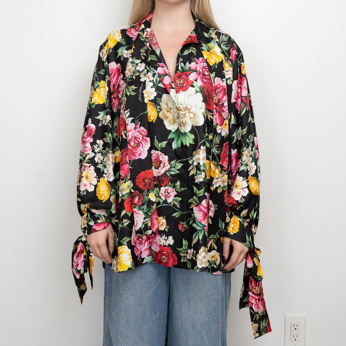 Dolce & Gabbana Black Multicolour Silk Floral Button Up Size 42