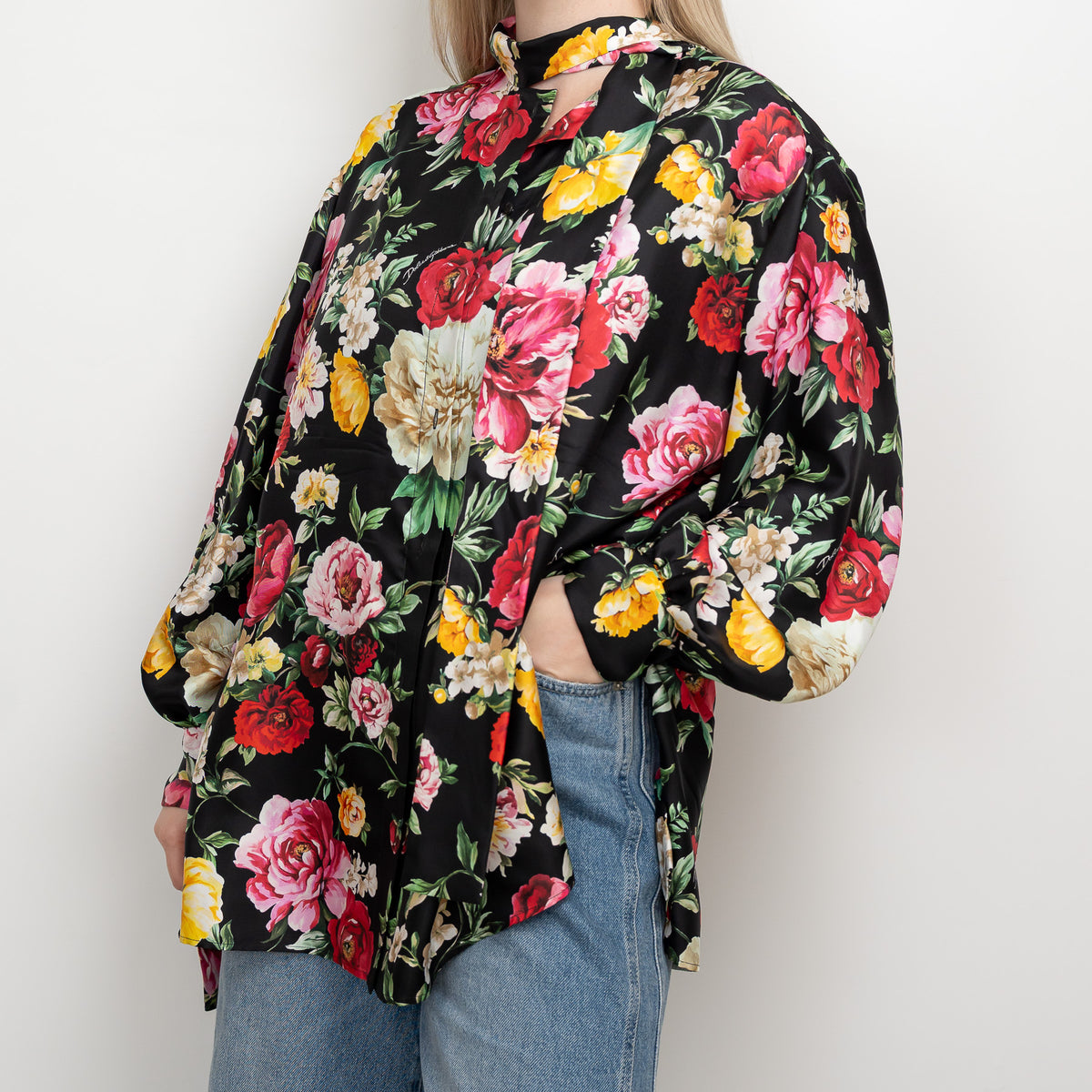 Dolce & Gabbana Black Multicolour Silk Floral Button Up Size 42