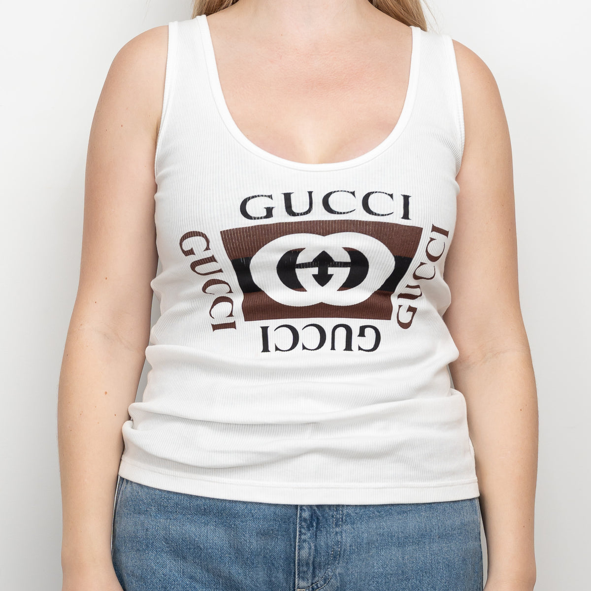 Gucci White Logo Graphic Tank Top Size M