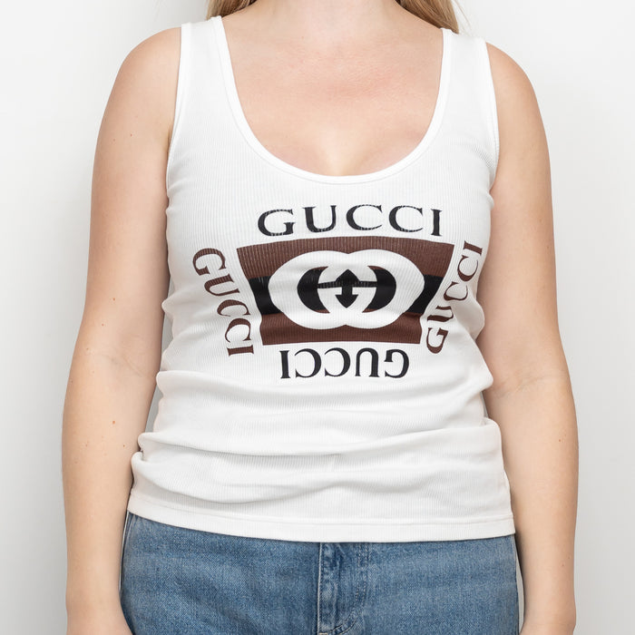 Gucci White Logo Graphic Tank Top Size M