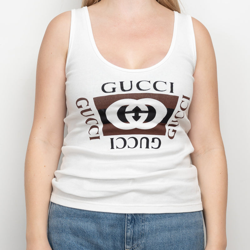 Gucci White Logo Graphic Tank Top Size M