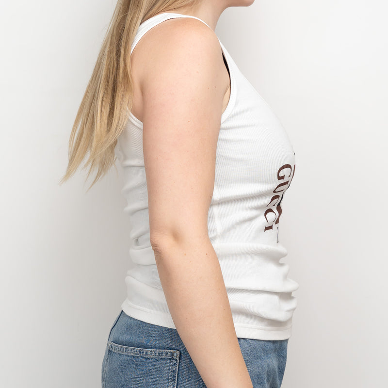 Gucci White Logo Graphic Tank Top Size M