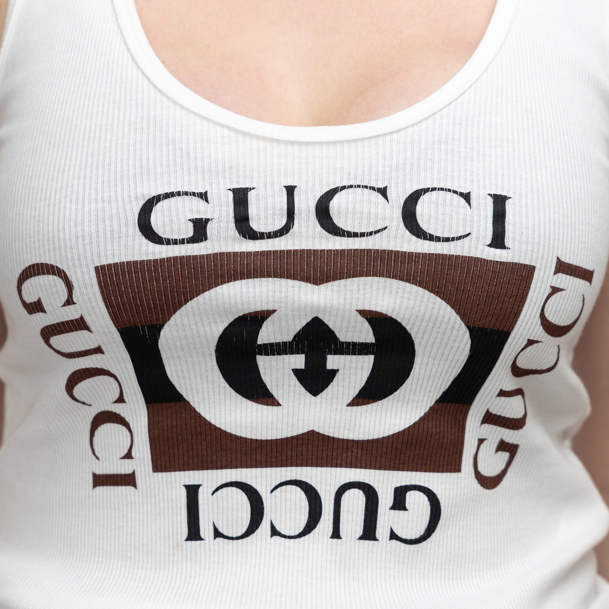 Gucci White Logo Graphic Tank Top Size M