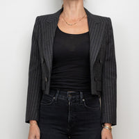 Saint Laurent Grey Wool Pinstripe Cropped Blazer Size 36