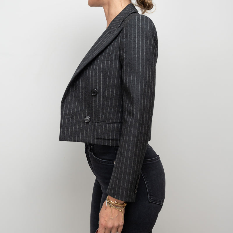 Saint Laurent Grey Wool Pinstripe Cropped Blazer Size 36