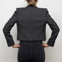 Saint Laurent Grey Wool Pinstripe Cropped Blazer Size 36