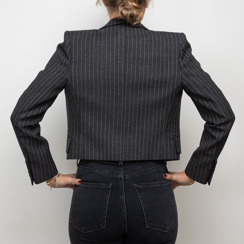 Saint Laurent Grey Wool Pinstripe Cropped Blazer Size 36