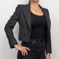 Saint Laurent Grey Wool Pinstripe Cropped Blazer Size 36