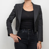 Saint Laurent Grey Wool Pinstripe Cropped Blazer Size 36