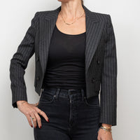 Saint Laurent Grey Wool Pinstripe Cropped Blazer Size 36