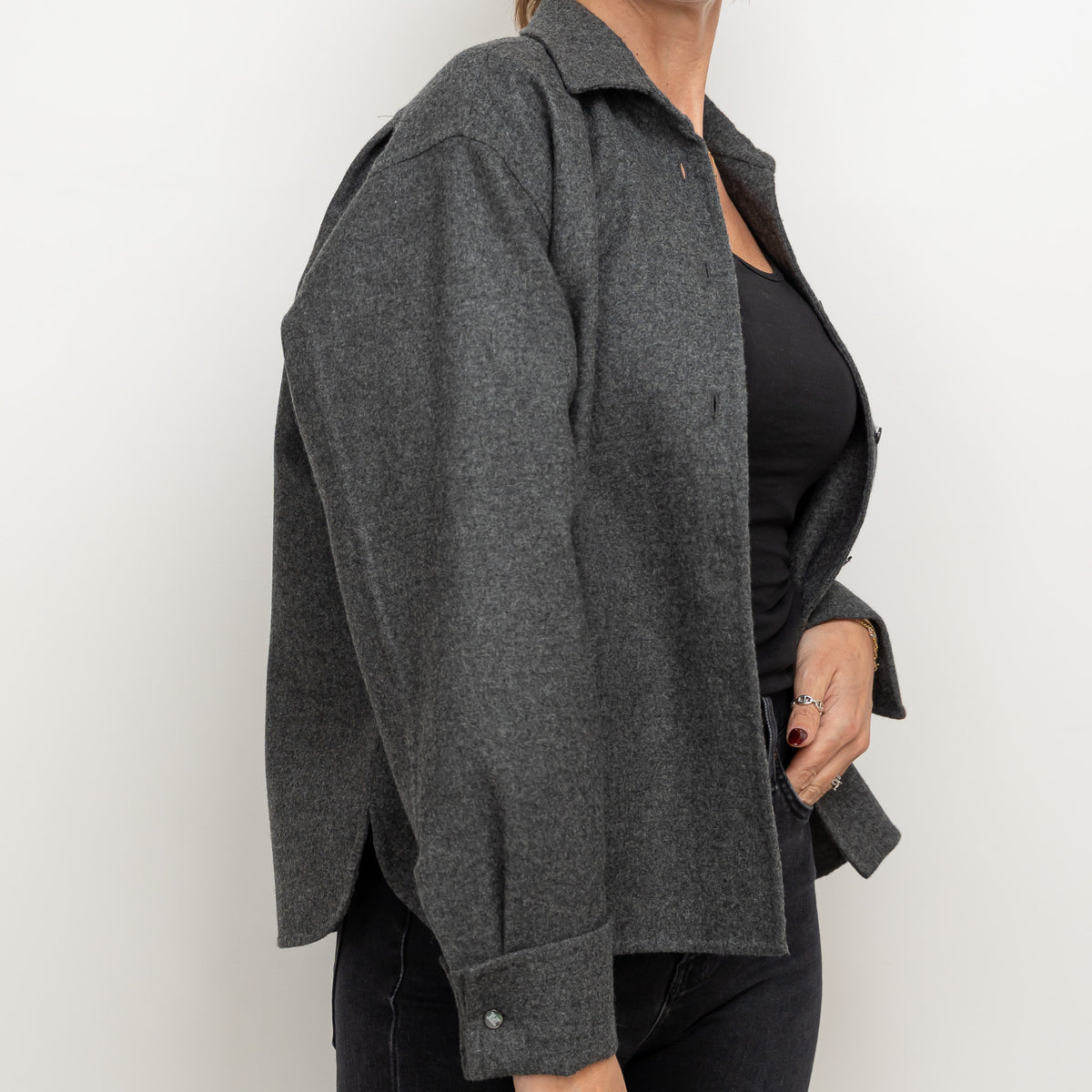 Max Mara Grey Wool Button Up Jacket Size 2