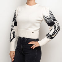 Pre-Loved Chanel™ White Cashmere Sweater with Floral Sleeves Size 36