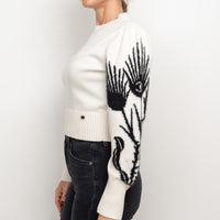 Pre-Loved Chanel™ White Cashmere Sweater with Floral Sleeves Size 36