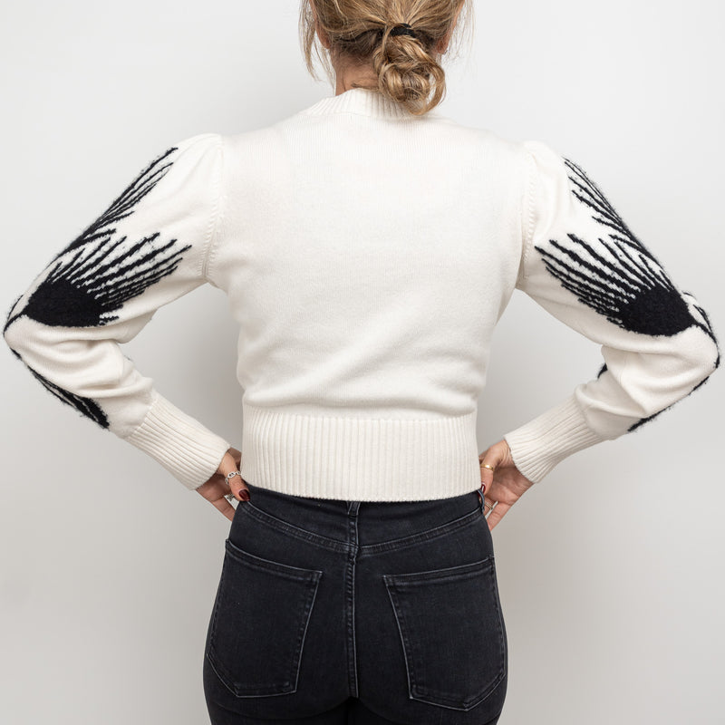 Pre-Loved Chanel™ White Cashmere Sweater with Floral Sleeves Size 36