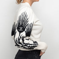 Pre-Loved Chanel™ White Cashmere Sweater with Floral Sleeves Size 36