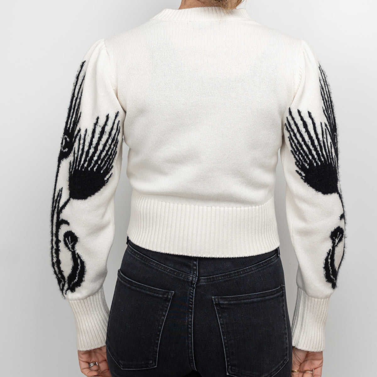 Pre-Loved Chanel™ White Cashmere Sweater with Floral Sleeves Size 36