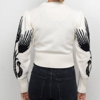 Pre-Loved Chanel™ White Cashmere Sweater with Floral Sleeves Size 36