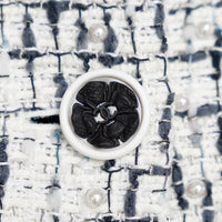 Pre-Loved Chanel™ White and Black Tweed Jacket Embellished with Faux Pearls Size 36