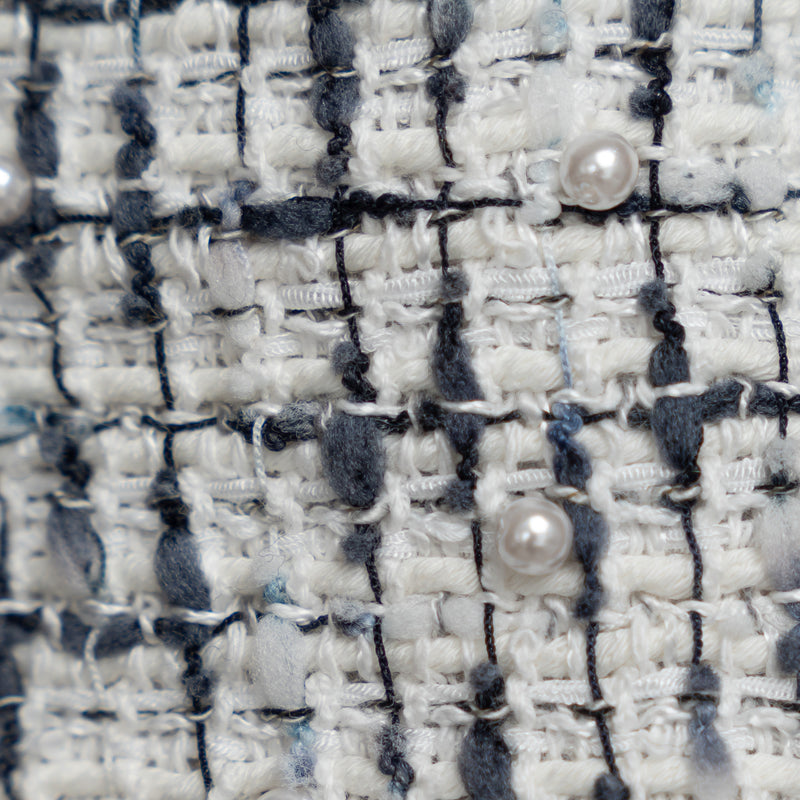 Pre-Loved Chanel™ White and Black Tweed Jacket Embellished with Faux Pearls Size 36