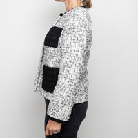 Pre-Loved Chanel™ White and Black Tweed Jacket Embellished with Faux Pearls Size 36