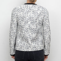Pre-Loved Chanel™ White and Black Tweed Jacket Embellished with Faux Pearls Size 36