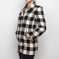 Pre-Loved Chanel™ White and Black Tweed Checkered Coat Size 36