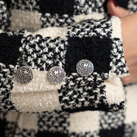 Pre-Loved Chanel™ White and Black Tweed Checkered Coat Size 36