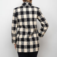 Pre-Loved Chanel™ White and Black Tweed Checkered Coat Size 36