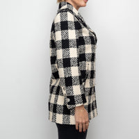 Pre-Loved Chanel™ White and Black Tweed Checkered Coat Size 36