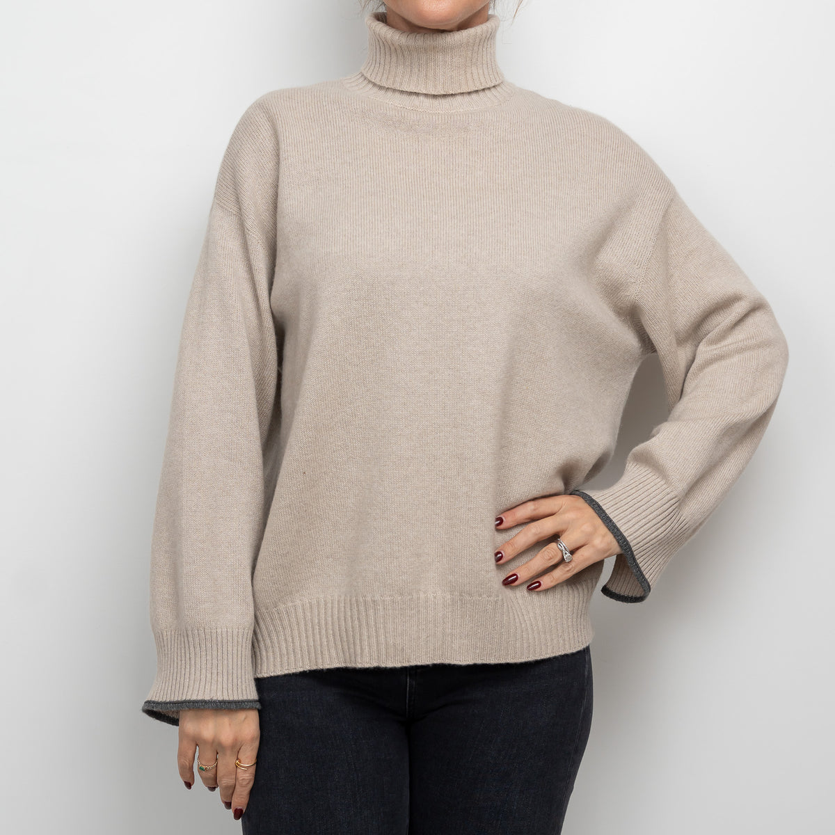 Brunello Cuccinelli Beige Cashmere Turtleneck Sweater Size S