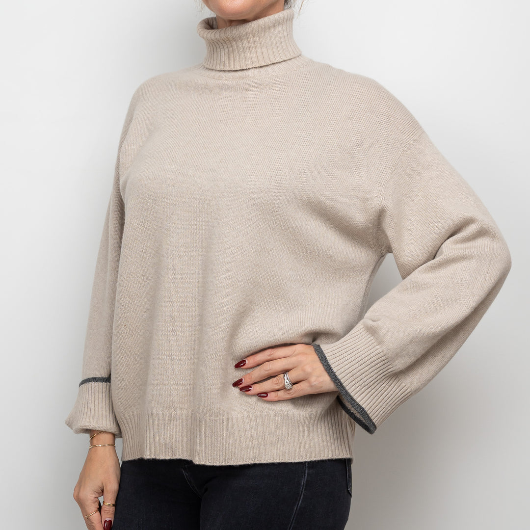 Brunello Cuccinelli Beige Cashmere Turtleneck Sweater Size S