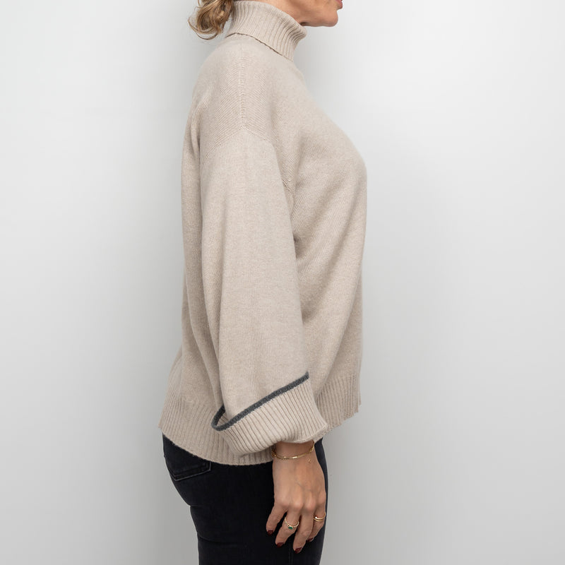 Brunello Cuccinelli Beige Cashmere Turtleneck Sweater Size S