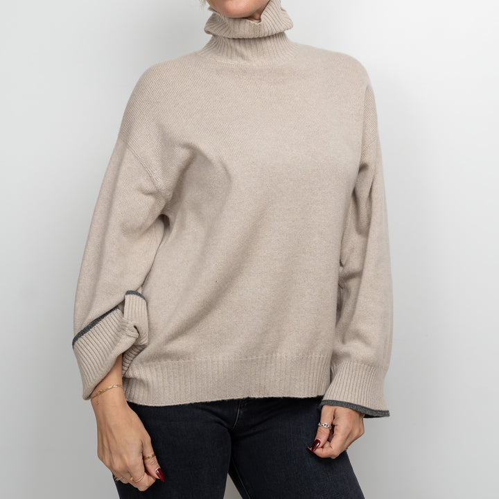 Brunello Cuccinelli Beige Cashmere Turtleneck Sweater Size S