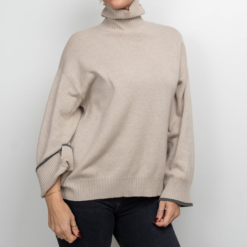 Brunello Cuccinelli Beige Cashmere Turtleneck Sweater Size S