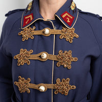 Gucci Navy Coat with Multicolour Embroidered Details and Embellishments Size 40