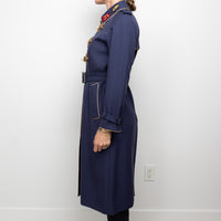 Gucci Navy Coat with Multicolour Embroidered Details and Embellishments Size 40