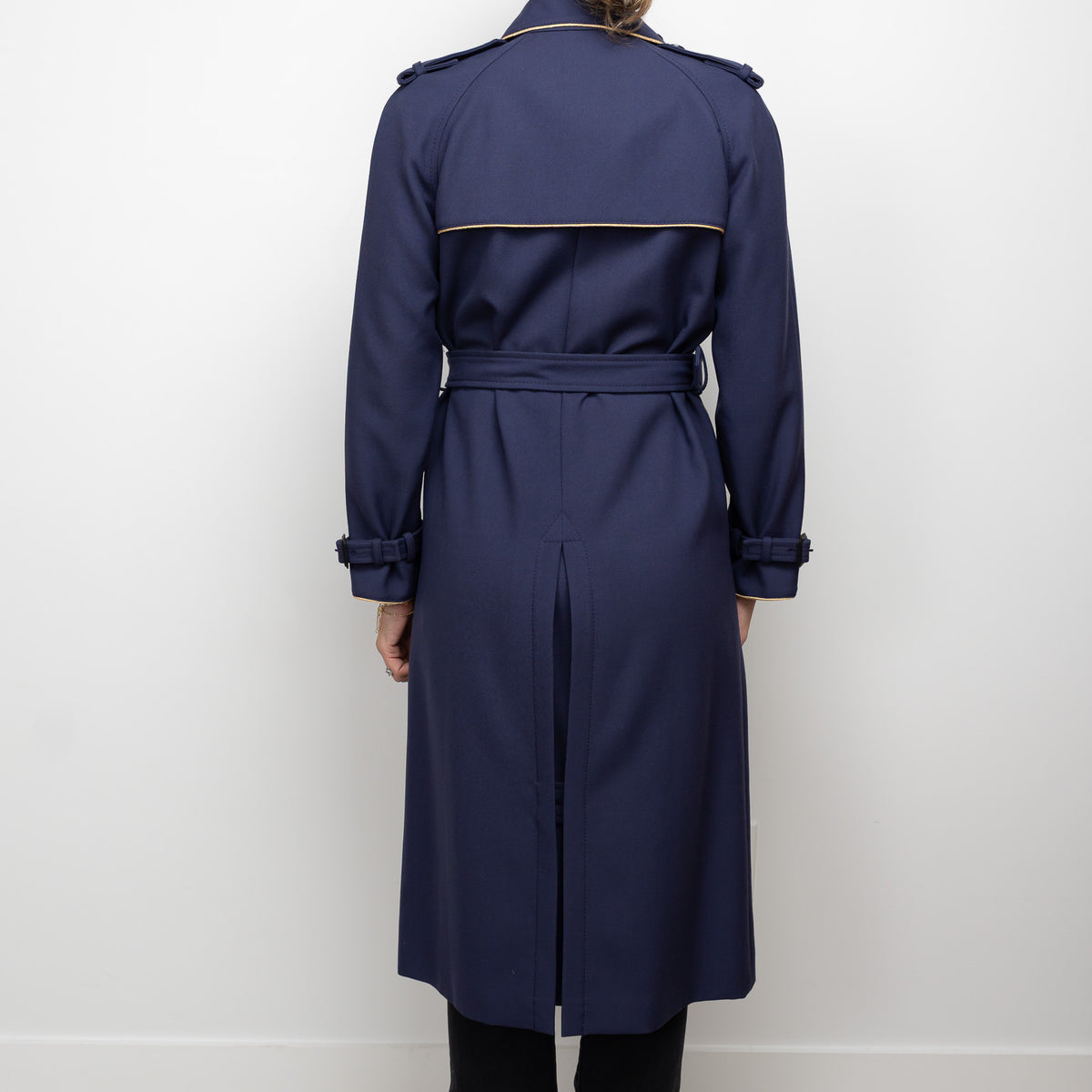Gucci Navy Coat with Multicolour Embroidered Details and Embellishments Size 40
