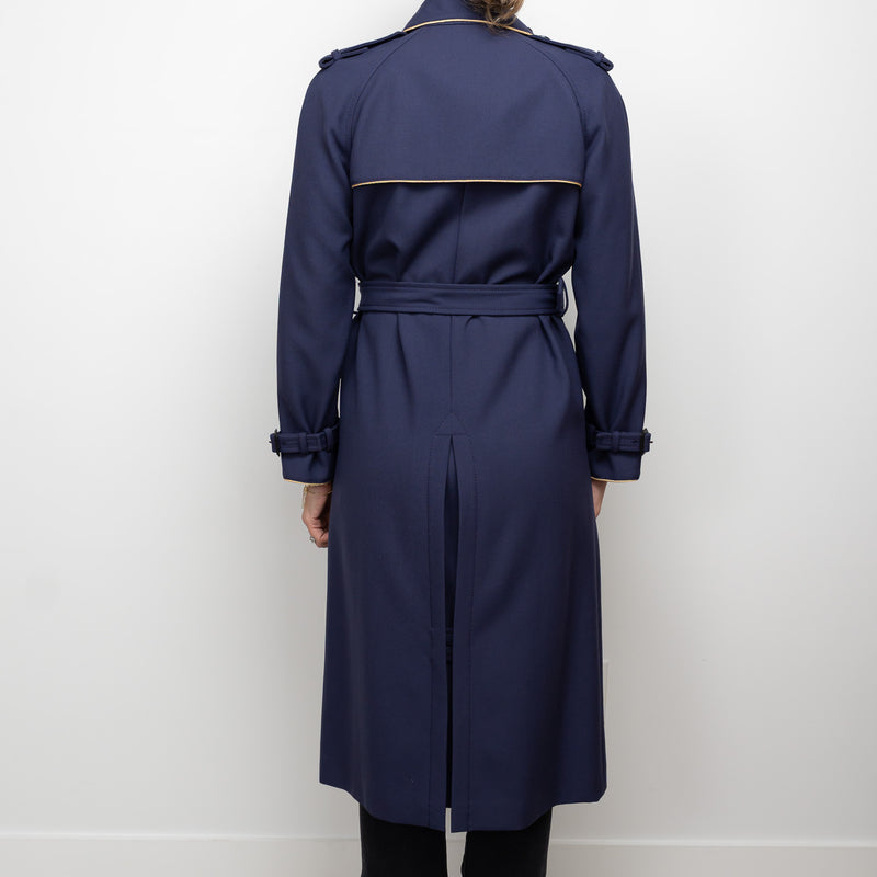 Gucci Navy Coat with Multicolour Embroidered Details and Embellishments Size 40