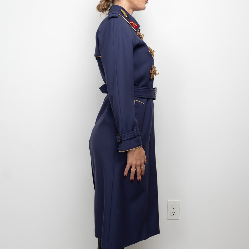 Gucci Navy Coat with Multicolour Embroidered Details and Embellishments Size 40