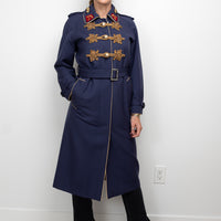 Gucci Navy Coat with Multicolour Embroidered Details and Embellishments Size 40
