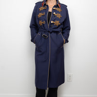 Gucci Navy Coat with Multicolour Embroidered Details and Embellishments Size 40