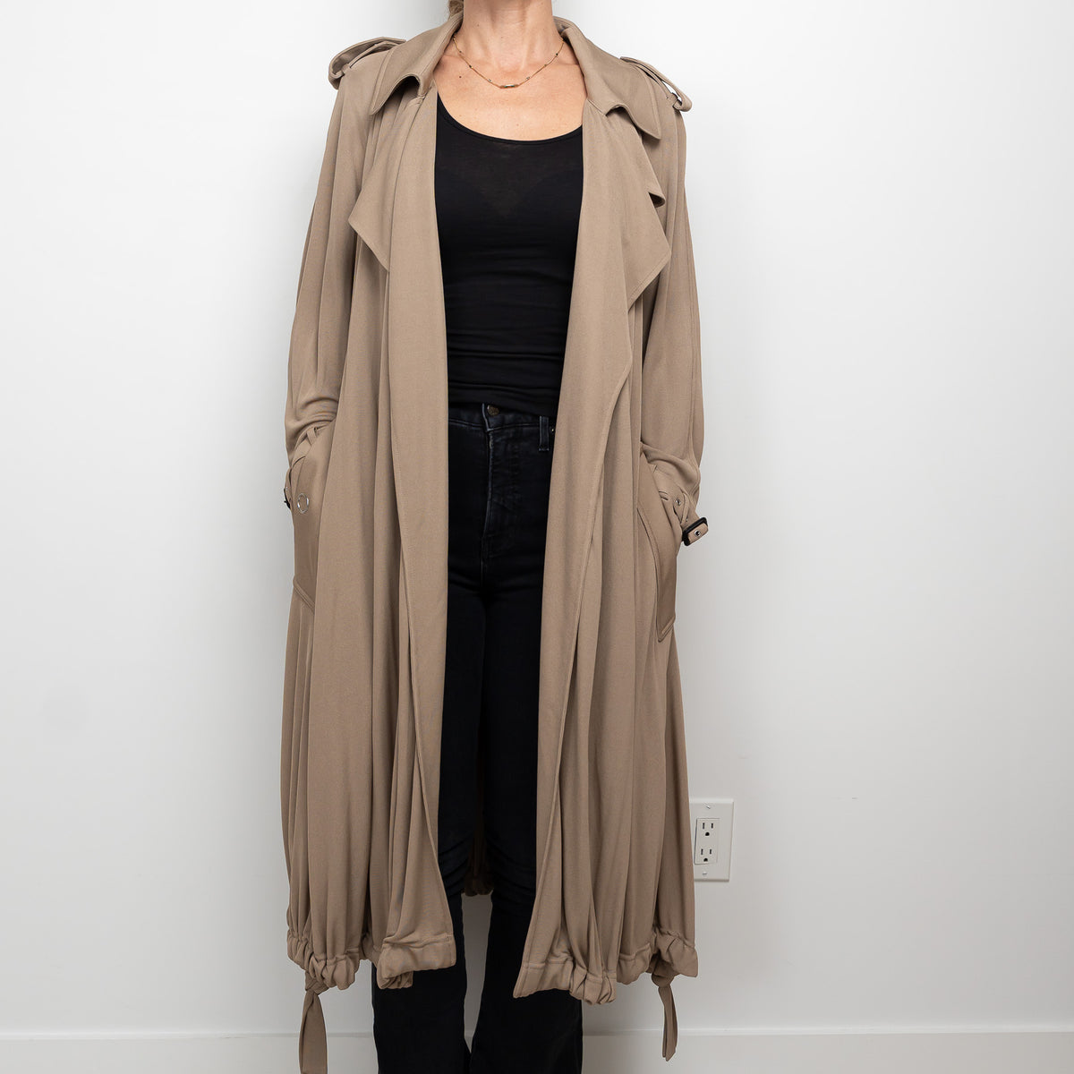 Burberry Beige Belted Pleated Trench Coat Size 2