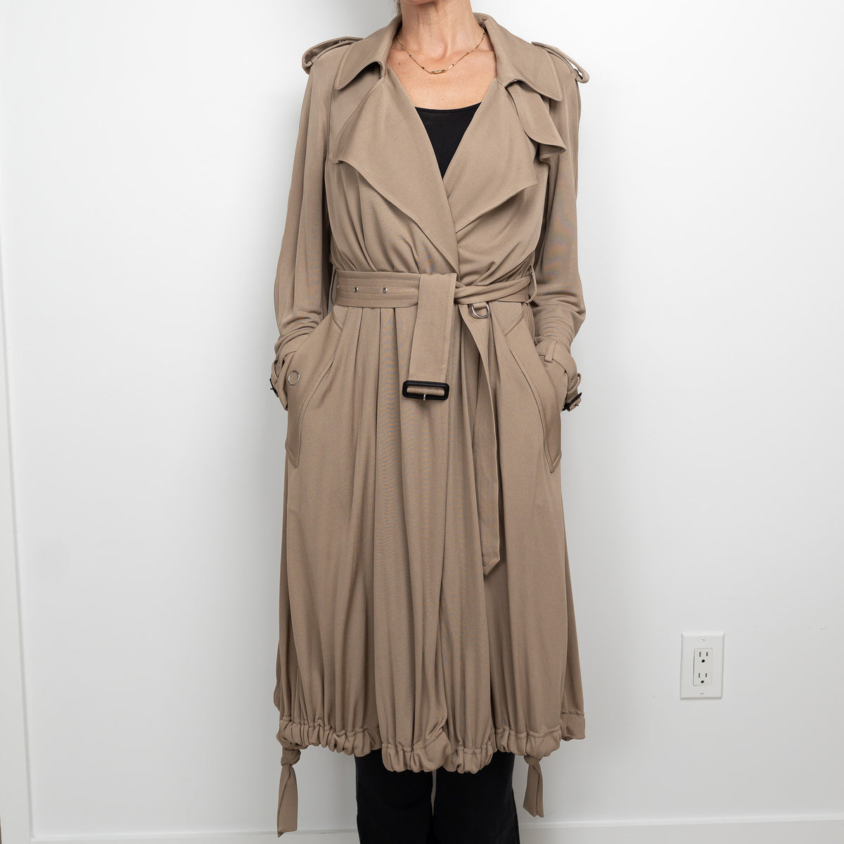 Burberry Beige Belted Pleated Trench Coat Size 2