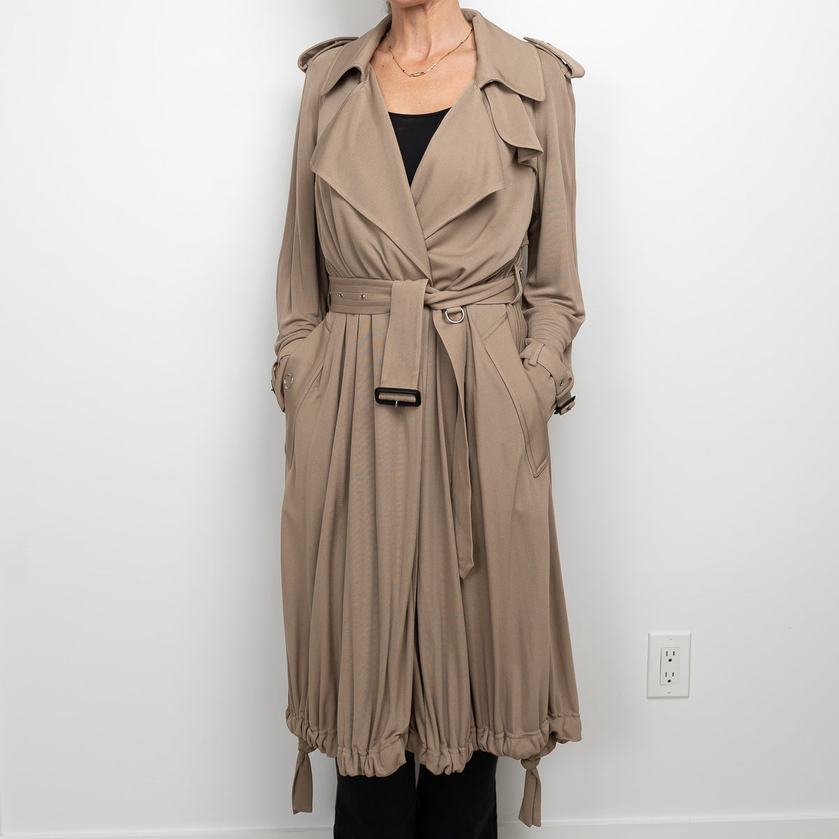Burberry Beige Belted Pleated Trench Coat Size 2